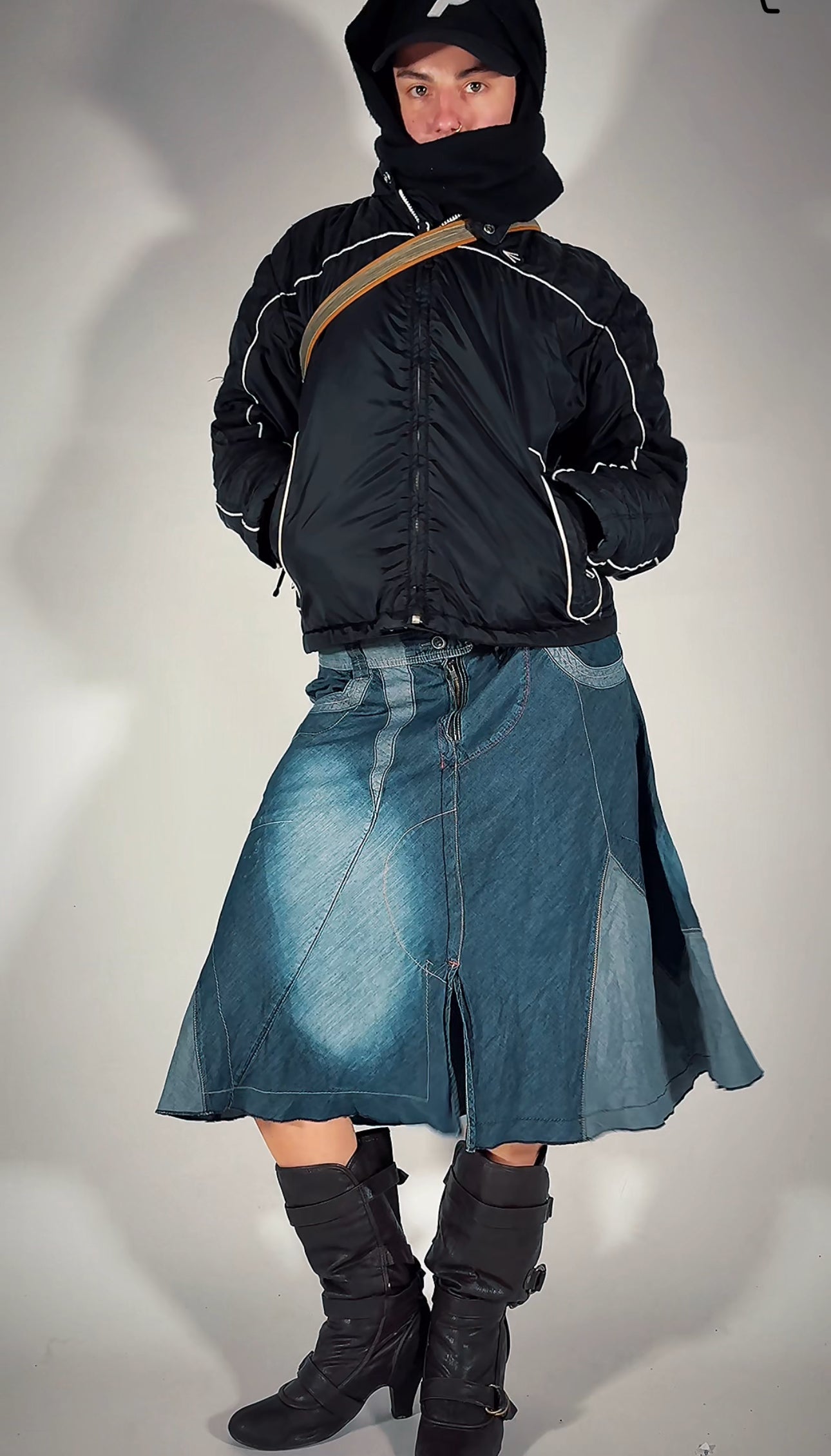 PATCHWORK DENIM MIDI SKIRT