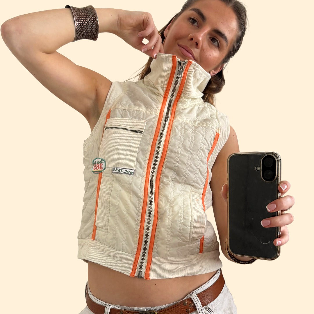 Y2K PUFFER VEST ORANGE CONTRAST STITCHED