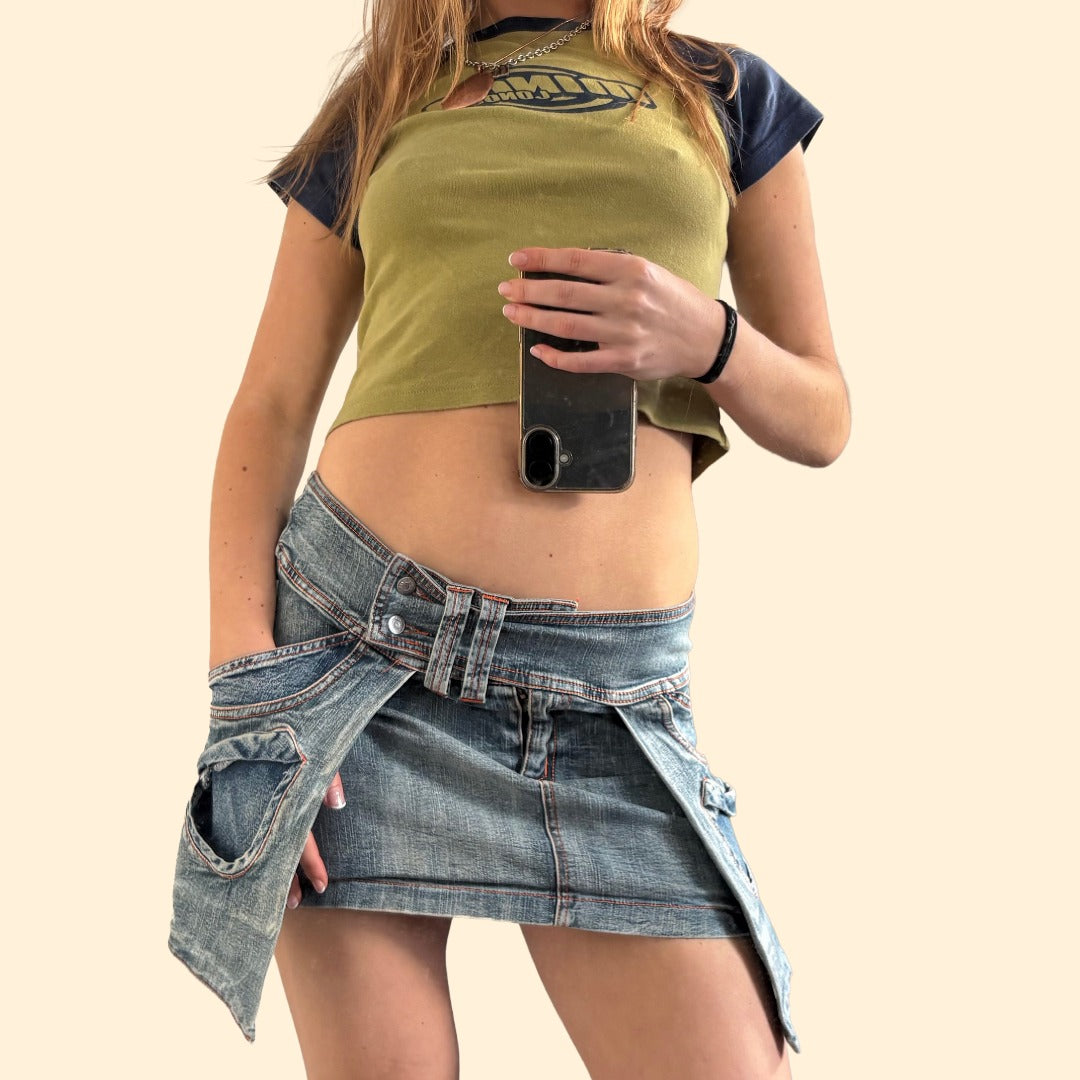 ASYMMETRIC Y2K DENIM SKIRT